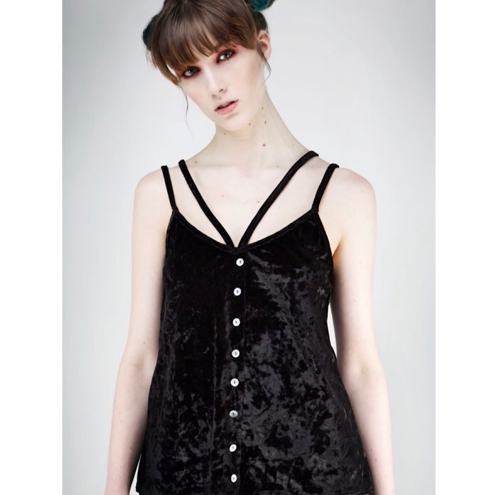 NWOT Witchy Velvet Double Strap Camisole with Mother of Pearl buttons
